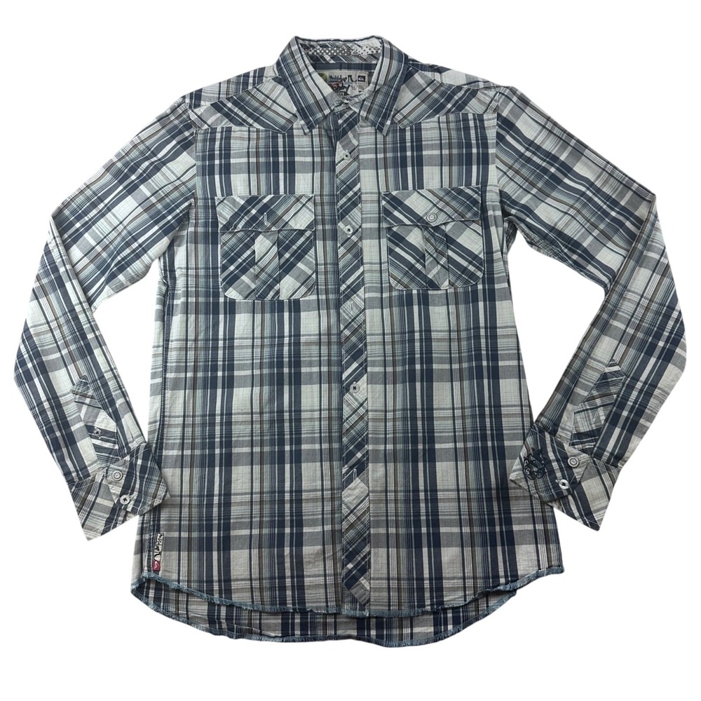 Quiksilver Button-Up Shirt Men S Multi Color Bobby Plaid Cotton Skate Beachwear